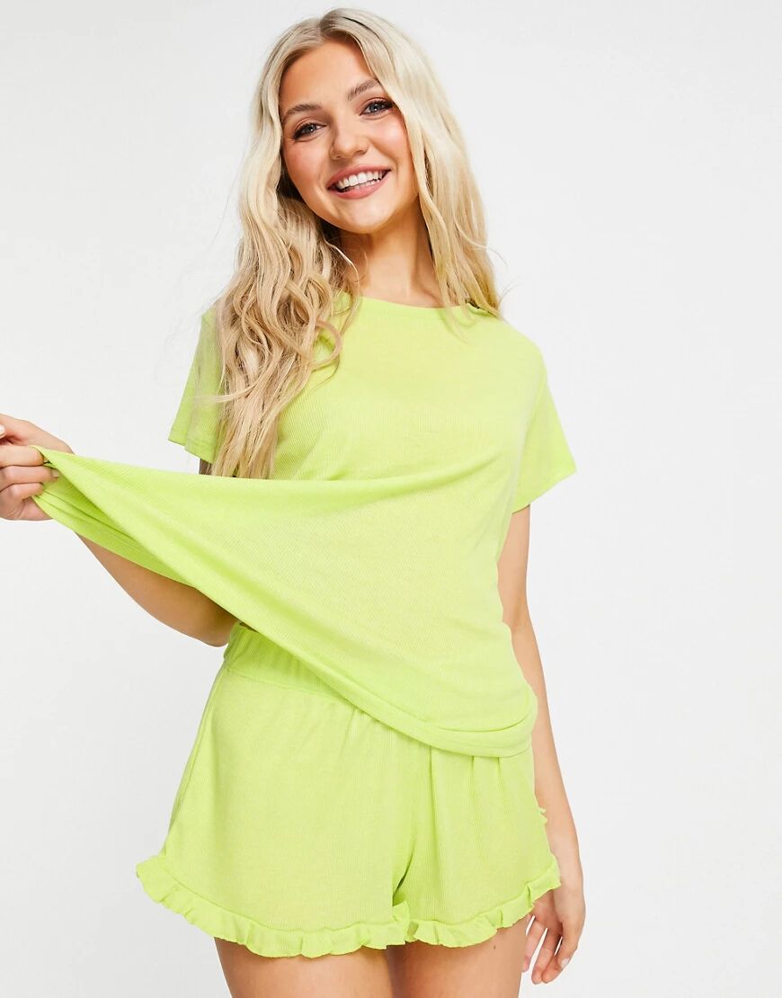 Chelsea Peers Ribbed Jersey pyjama set in green  Green