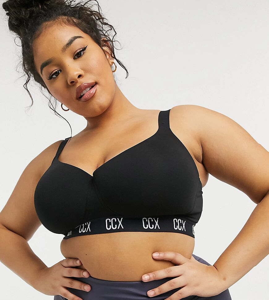 City Chic Wirefree logo bra in black  Black