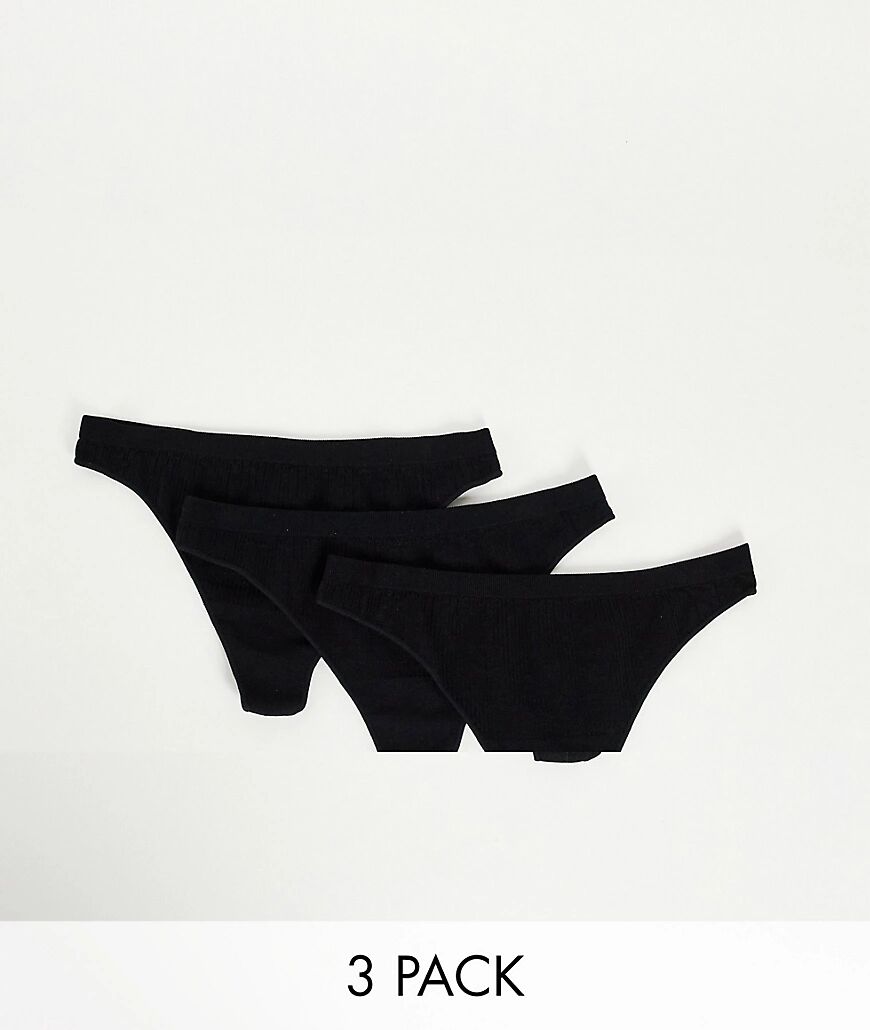 Cotton:On 3-pack seam free rib thongs in black  Black