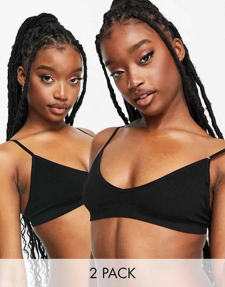Cotton:On seamless triangle bralette 2-pack in black  Black