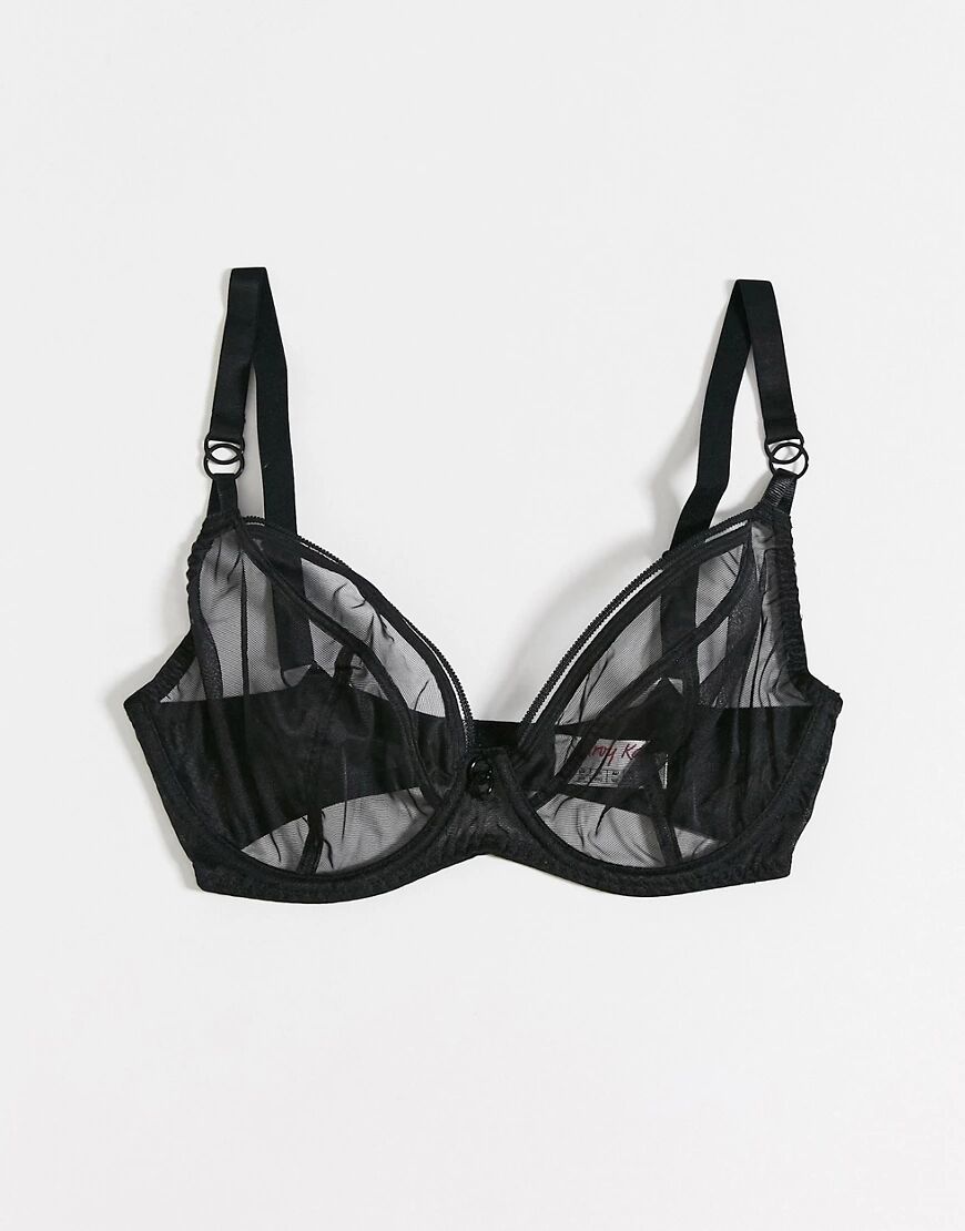 Curvy Kate Lifestyle fuller bust sheer mesh plunge bra in black  Black