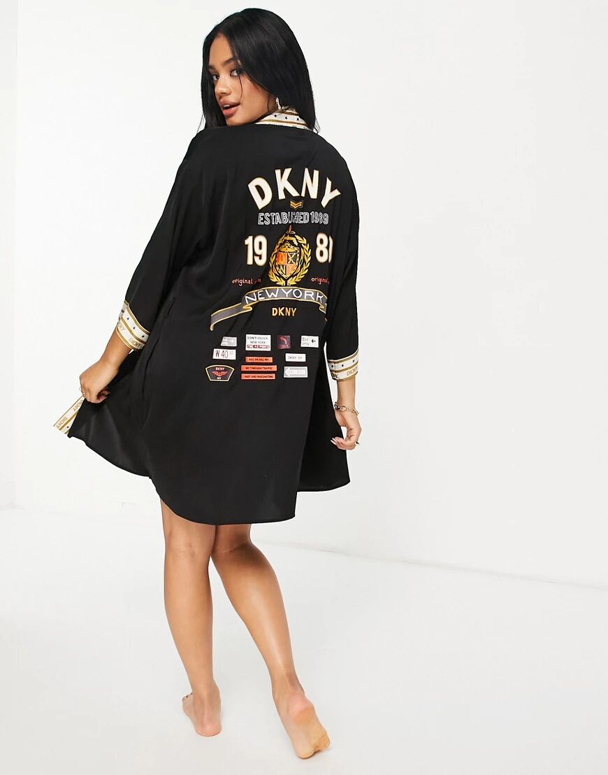 DKNY premium logo kimono robe in black  Black