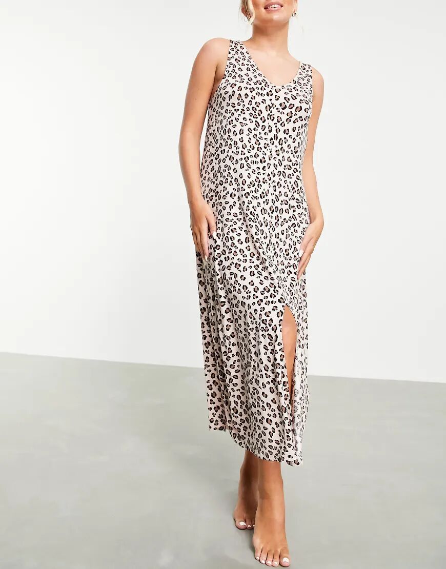 DKNY Sleepwear maxi chemise in leopard print-Brown  Brown