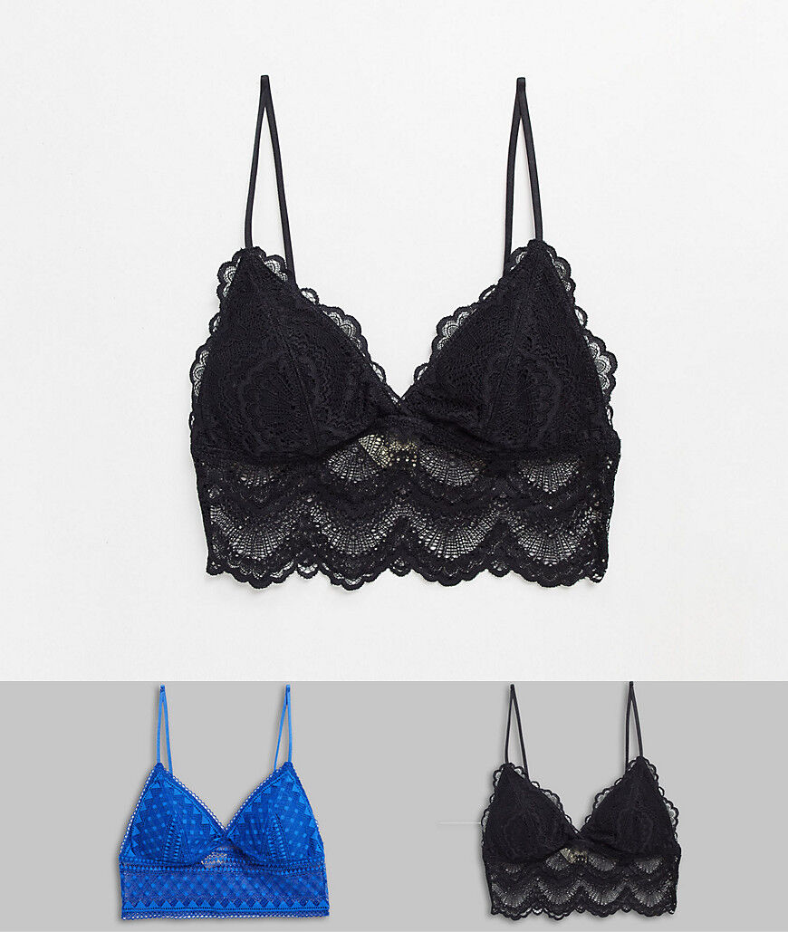 Dorina Ava 2 pack logline lace triangle bralettes in black and blue-Multi  Multi