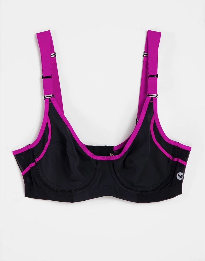 Dorina Hudson recycled micro non padded underwired high impact sports bra in black and pink  Black