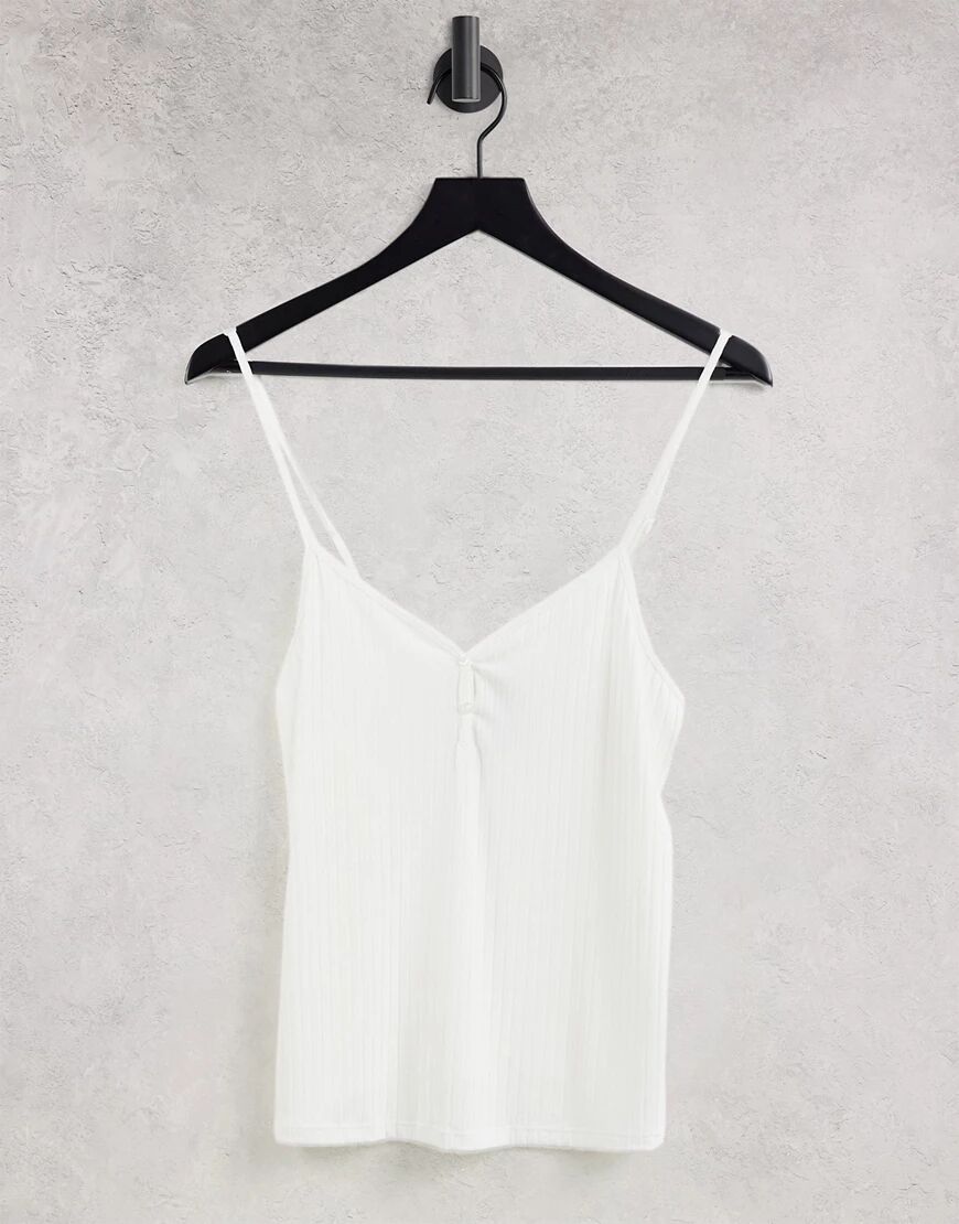 Dorina Silence eco rib modal button front cami top in ivory-White  White