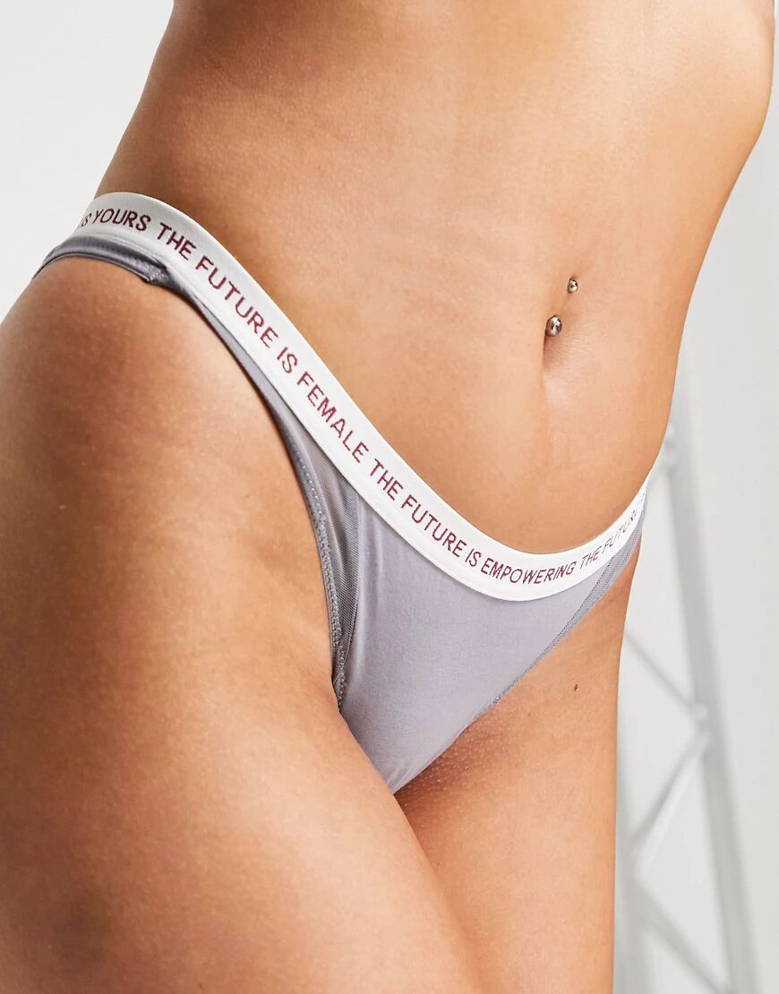 Dorina Valiant organic cotton blend high leg brazilian brief with logo waistband in grey  Grey