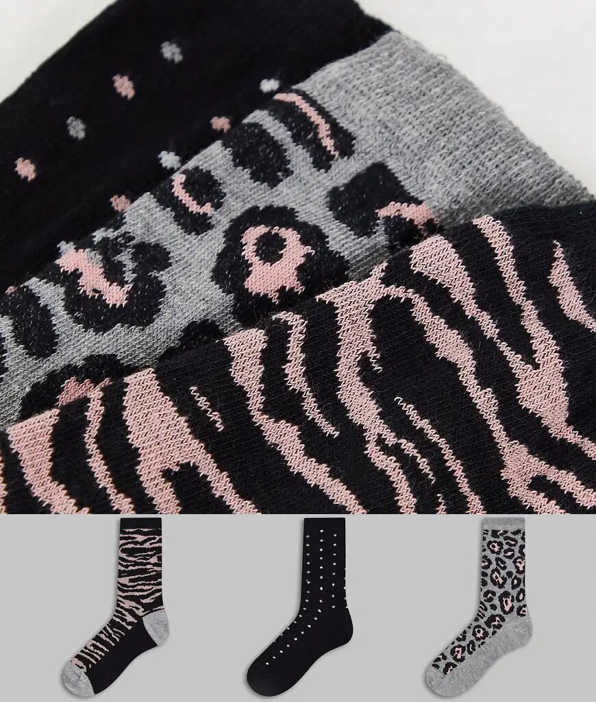 Dune 3 pack sock hinge gift box in black grey animal-Multi  Multi