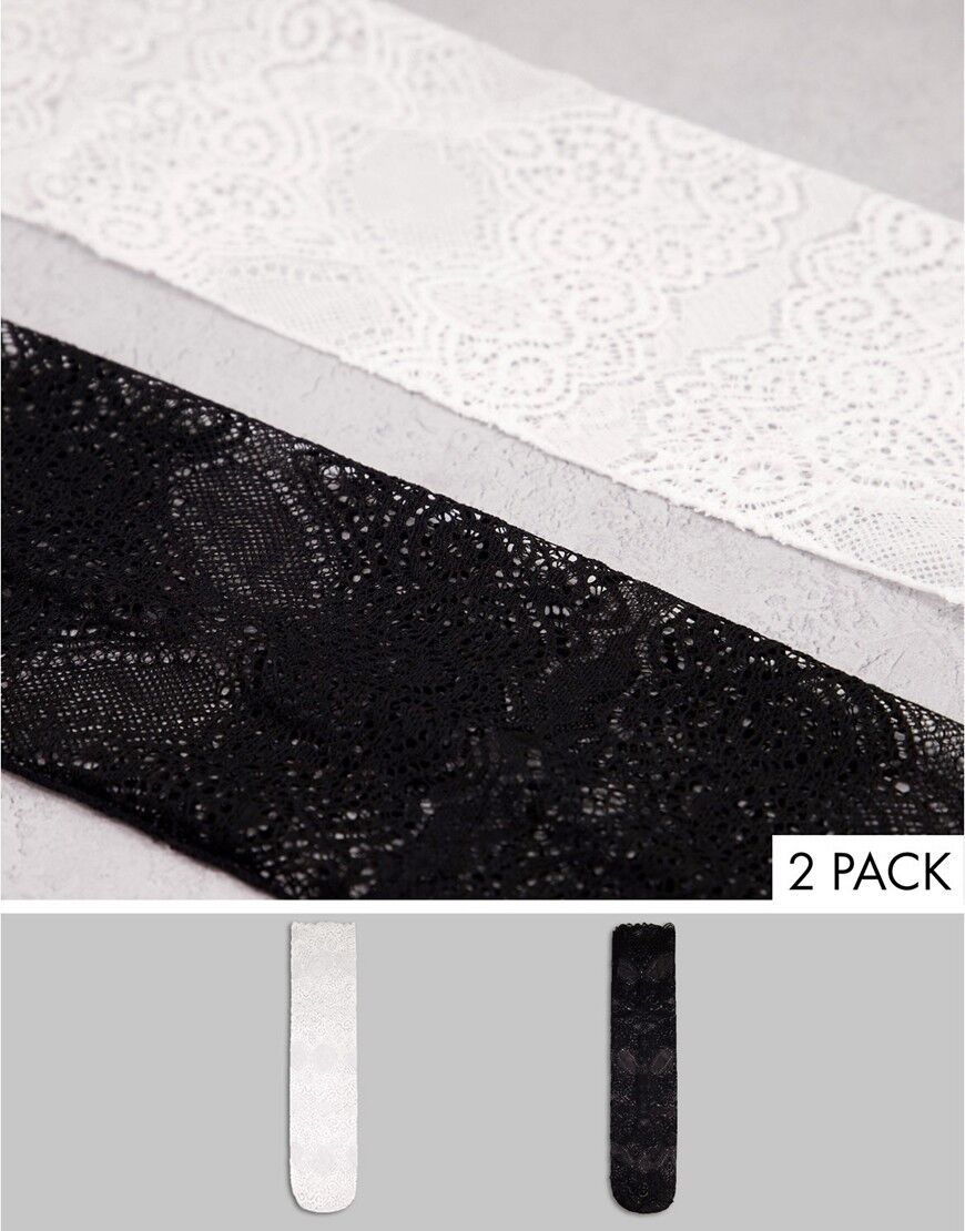 Ego 2 x multipack lace sheer socks in black and white  Multi