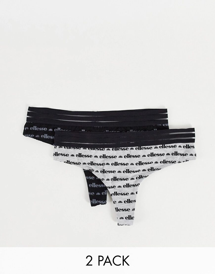 Ellesse 2 pack thongs with filament waistband in black and grey  Black
