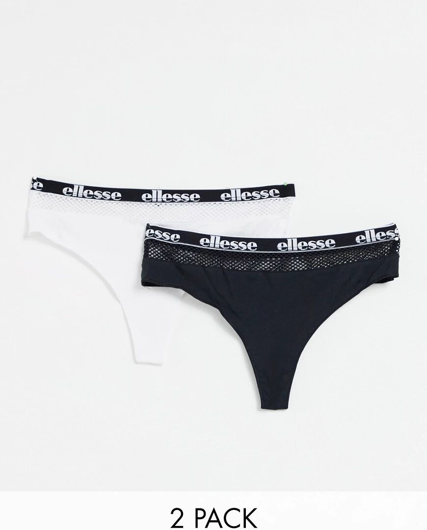 Ellesse 2 pack thongs with mesh insert in black and white  Black