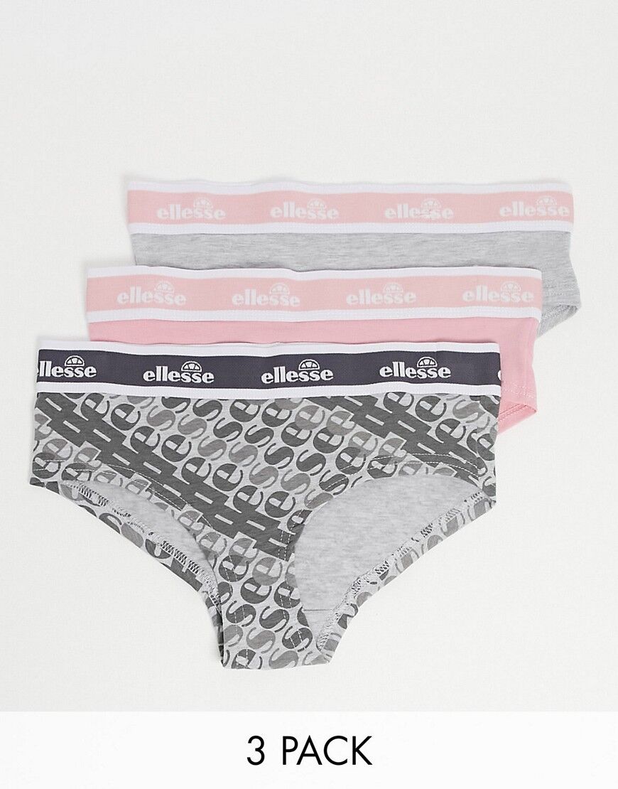 Ellesse 3 pack briefs with plain and allover print in pink and grey  Pink