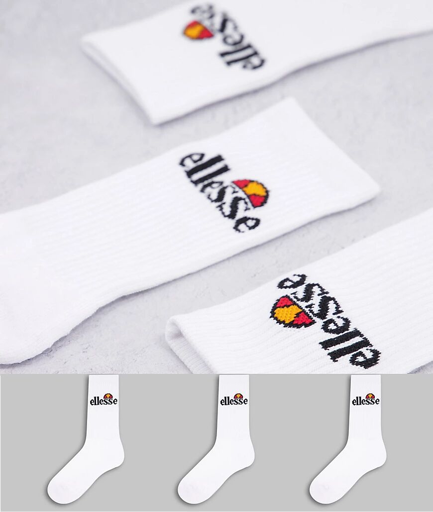 ellesse 3 pack logo sock in white-Black  Black