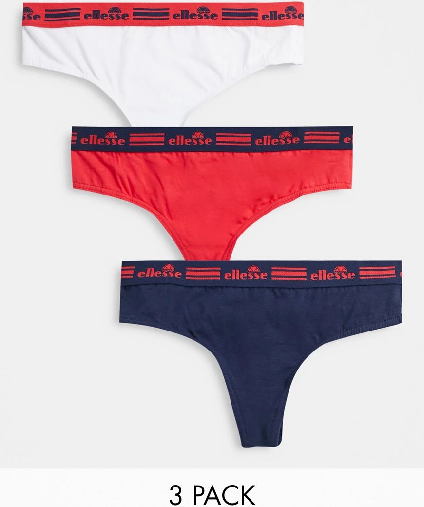 Ellesse 3 pack thongs in navy/red/white-Blue  Blue