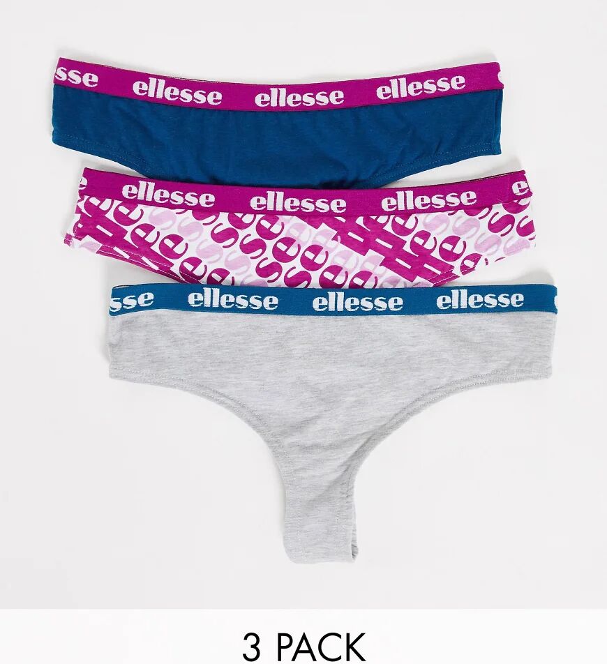 Ellesse 3 pack thongs with logo waistband in grey wine navy mix  Navy