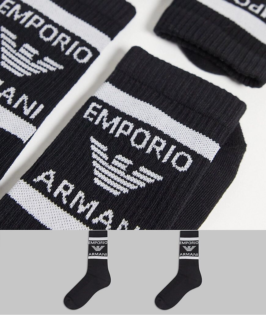 Emporio Armani Bodywear 2 pack short socks in black  Black