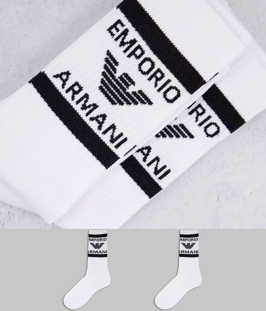 Emporio Armani Bodywear 2 pack short socks in white  White