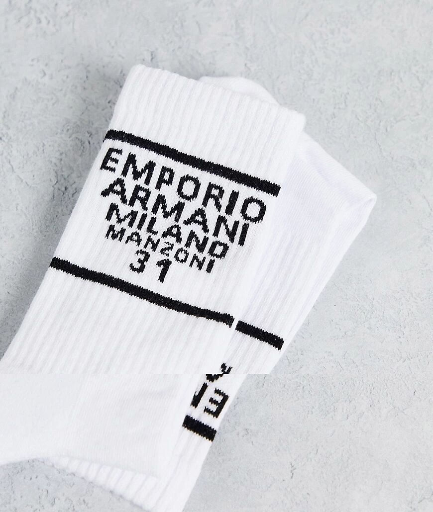 Emporio Armani Bodywear 3 pack socks with text logo in white  White