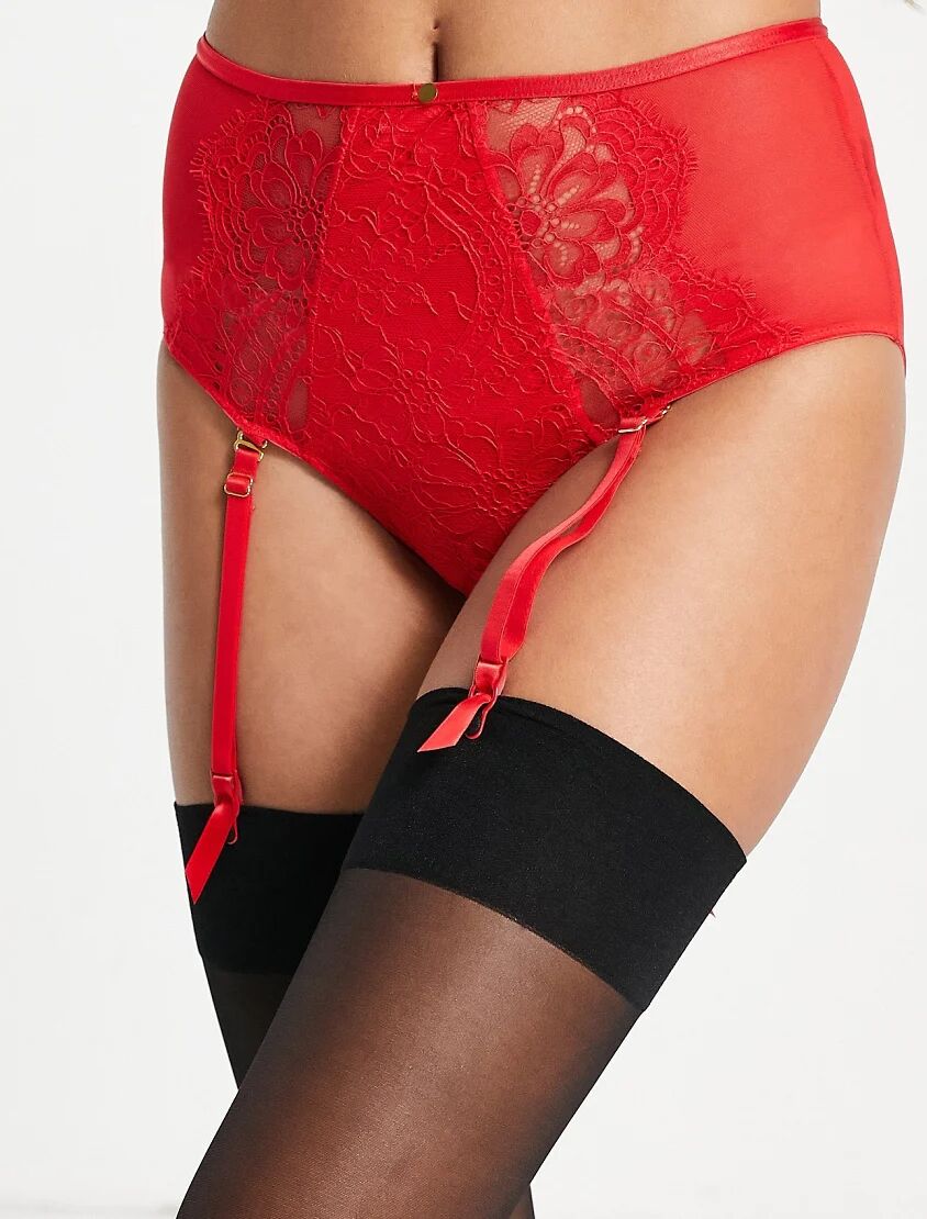 Figleaves Ava lace high waist brief with removable suspenders in red  Red