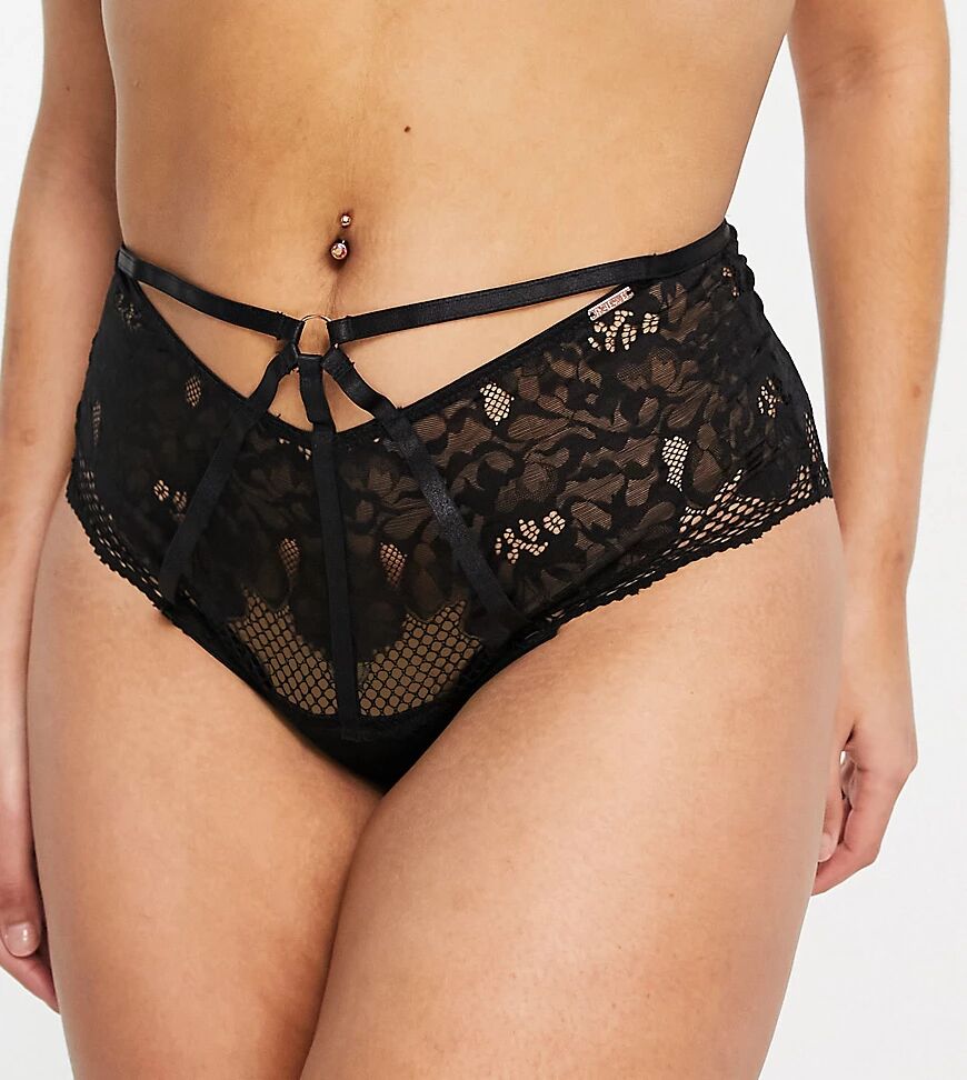 Figleaves Curve Amore lace and fishnet high waist knicker in black  Black