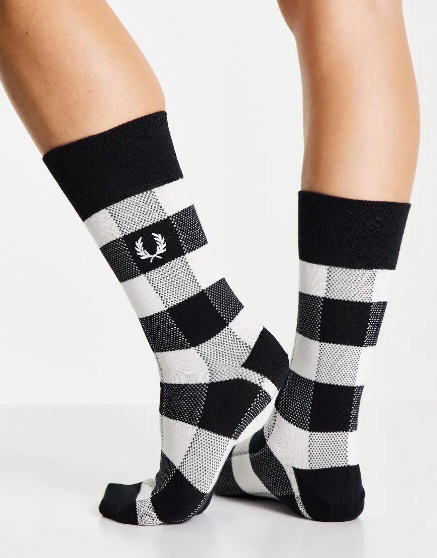 Fred Perry check socks in black and white check-Multi  Multi