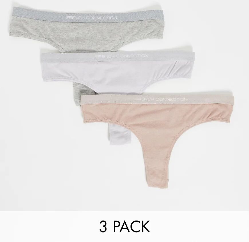 French Connection 3 pack thongs with logo waistband in pastel grey mix-Multi  Multi