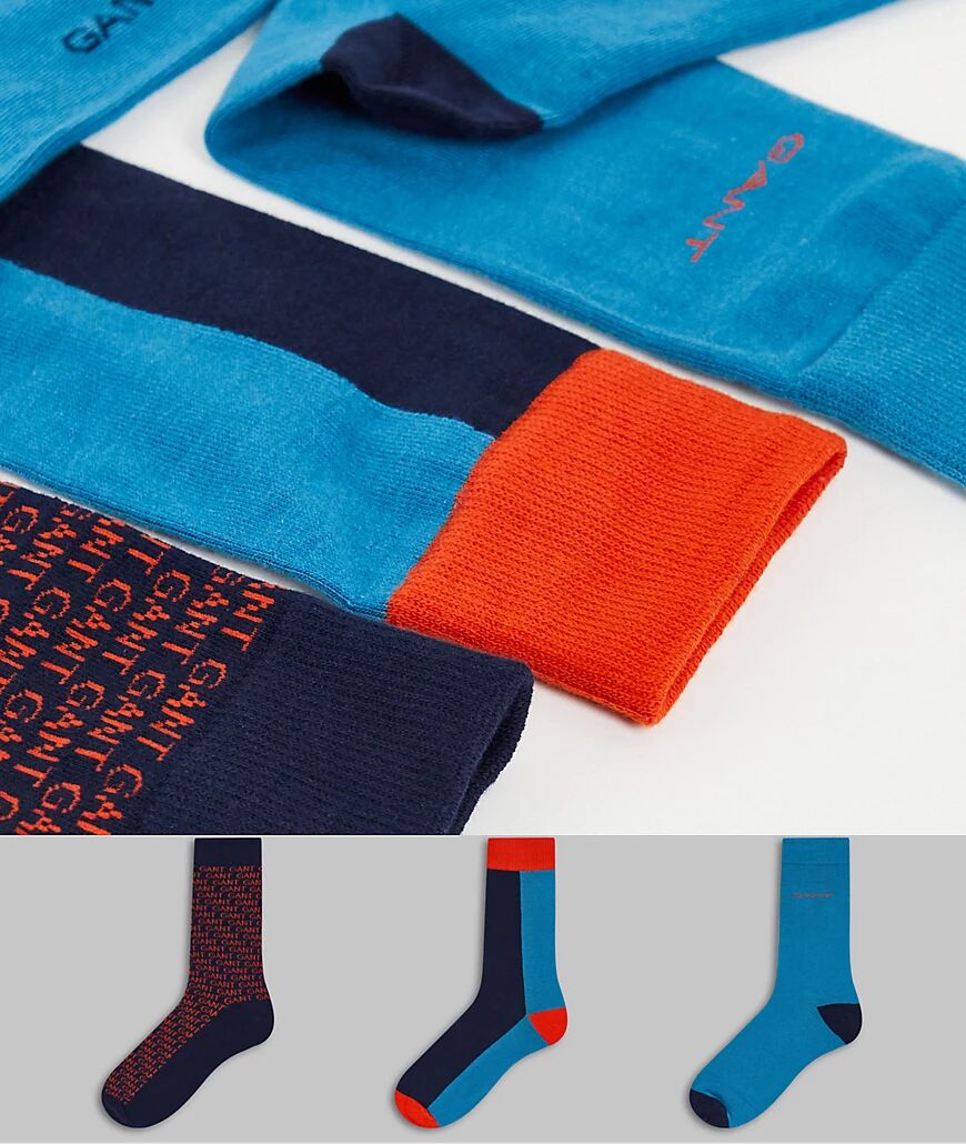 GANT 3 pack socks in orange/blue with all over logo print-Multi  Multi