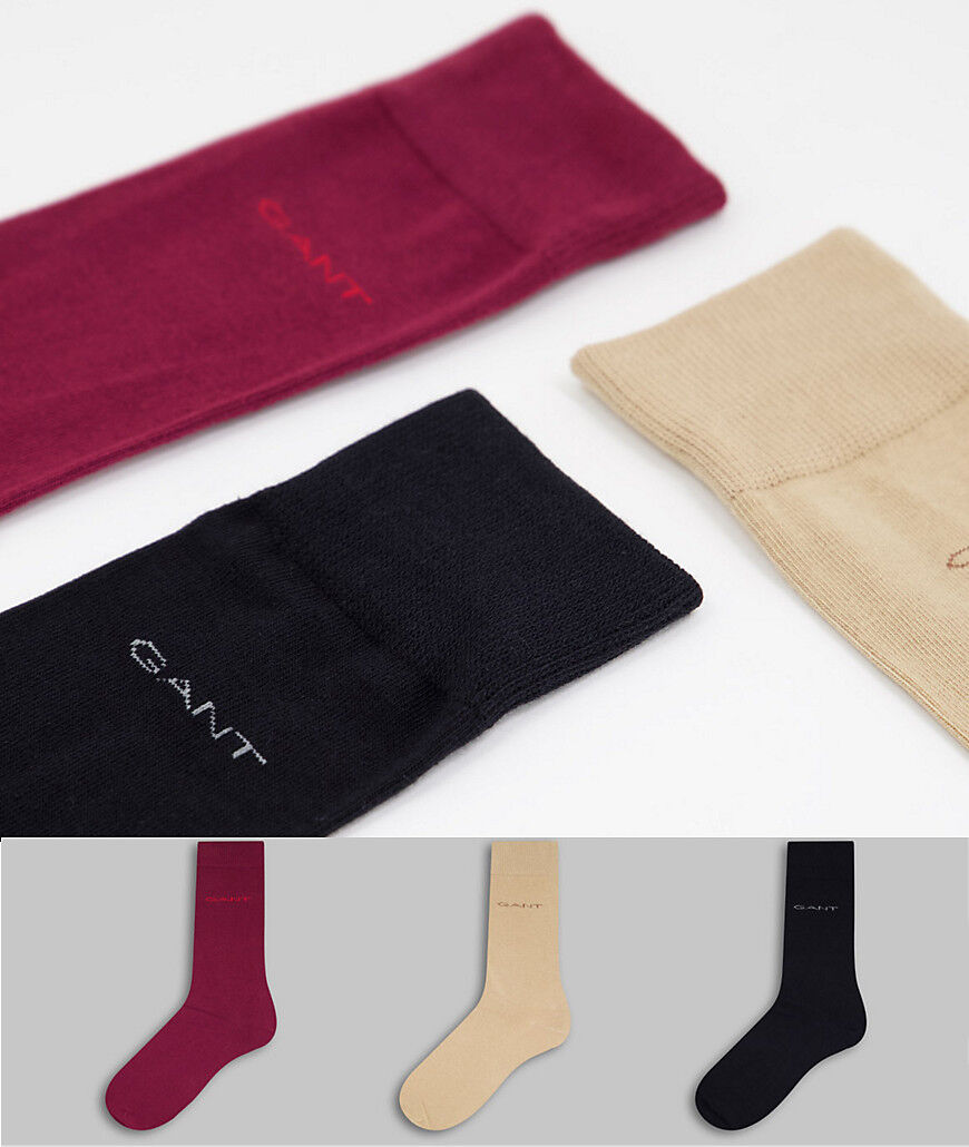 GANT 3 pack socks in pink/cream/black with logo-Multi  Multi