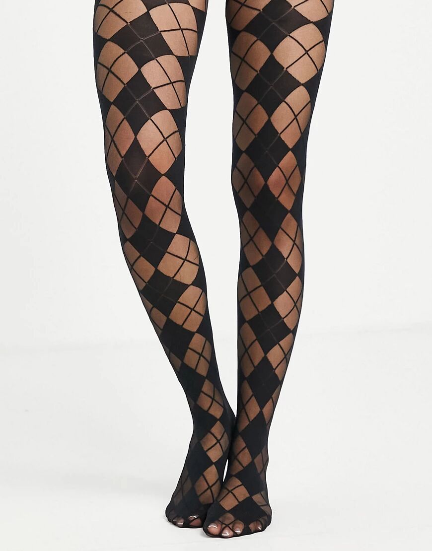 Gipsy block argyle tights in black  Black