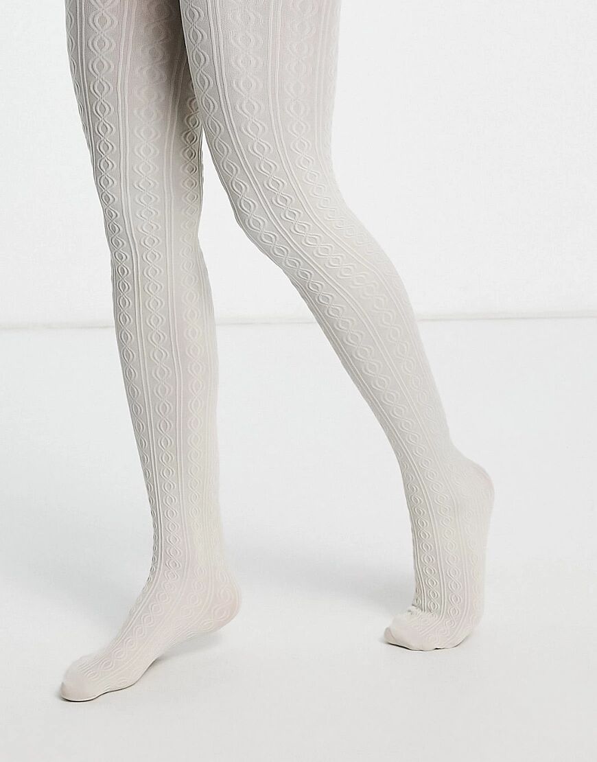 Gipsy cable twist tights in cream-White  White