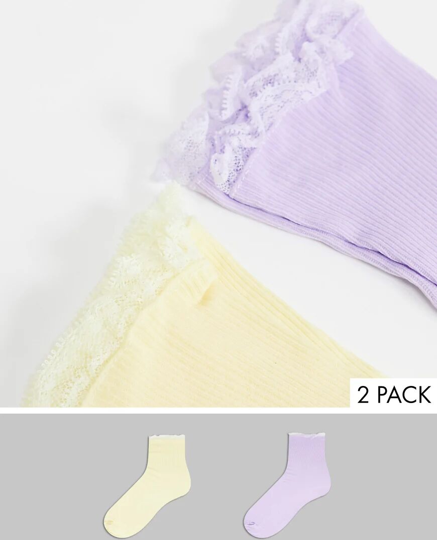 Gipsy x2 pack frill ankle sock in lemon and lilac-Multi  Multi