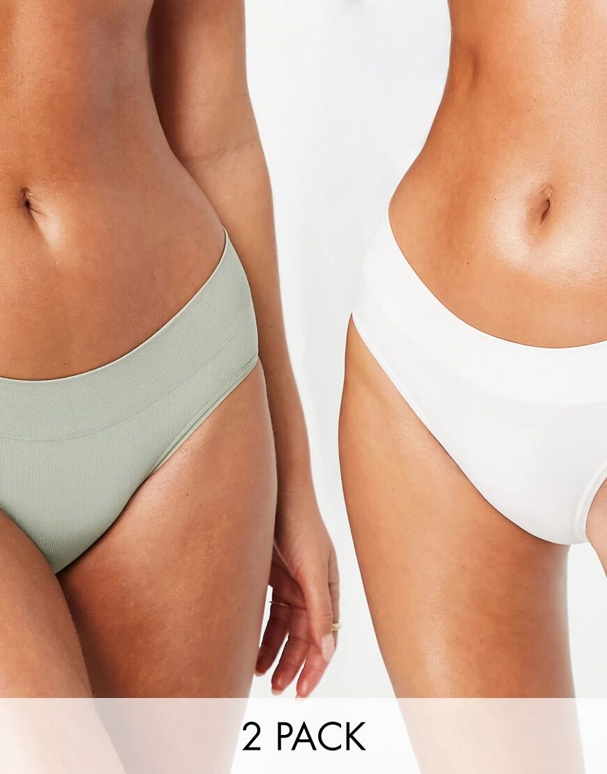 Green Treat 2 pack rib seam free brief in sage green and white  Green