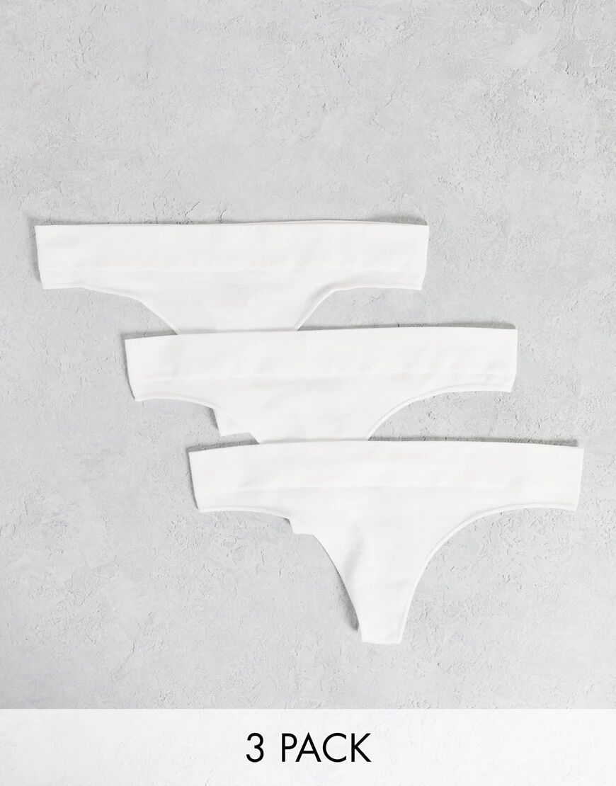 Green Treat 3 pack seam free rib thongs in white  White