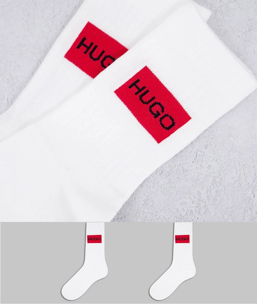 HUGO Bodywear HUGO 2 pack rib contrast box logo socks in white  White