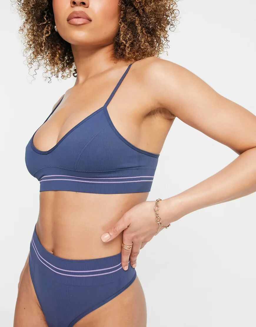 Hunkemoller eco seamless longline triangle bralet in navy  Navy