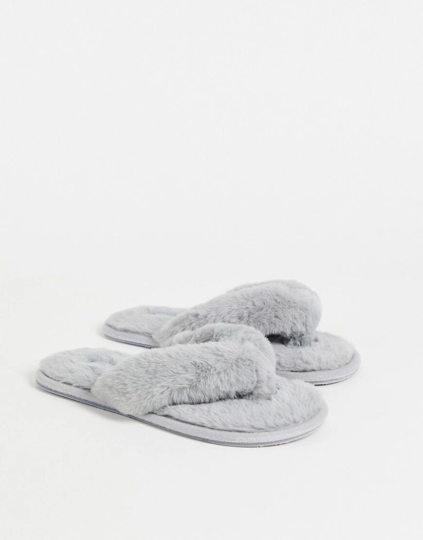 Hunkemoller fluffy slipper in grey  Grey