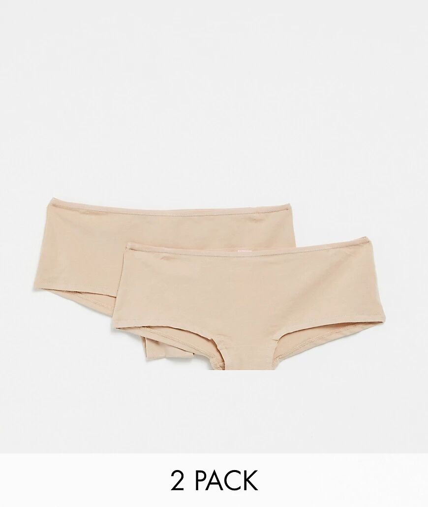 Hunkemoller Kim 2 pack cotton boxer briefs in beige-Neutral  Neutral