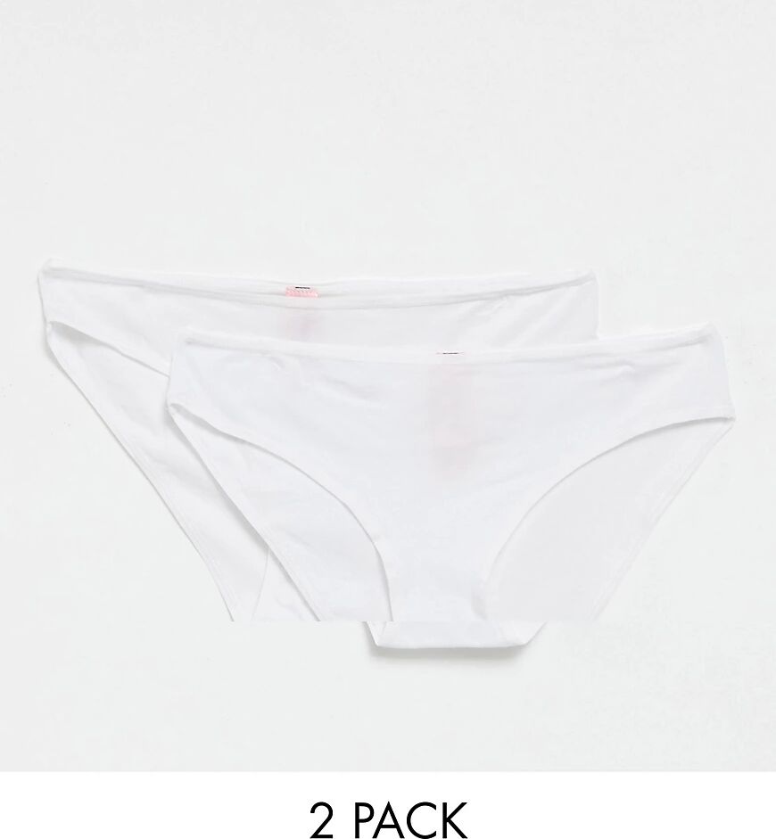 Hunkemoller Kim 2 pack cotton briefs in white  White