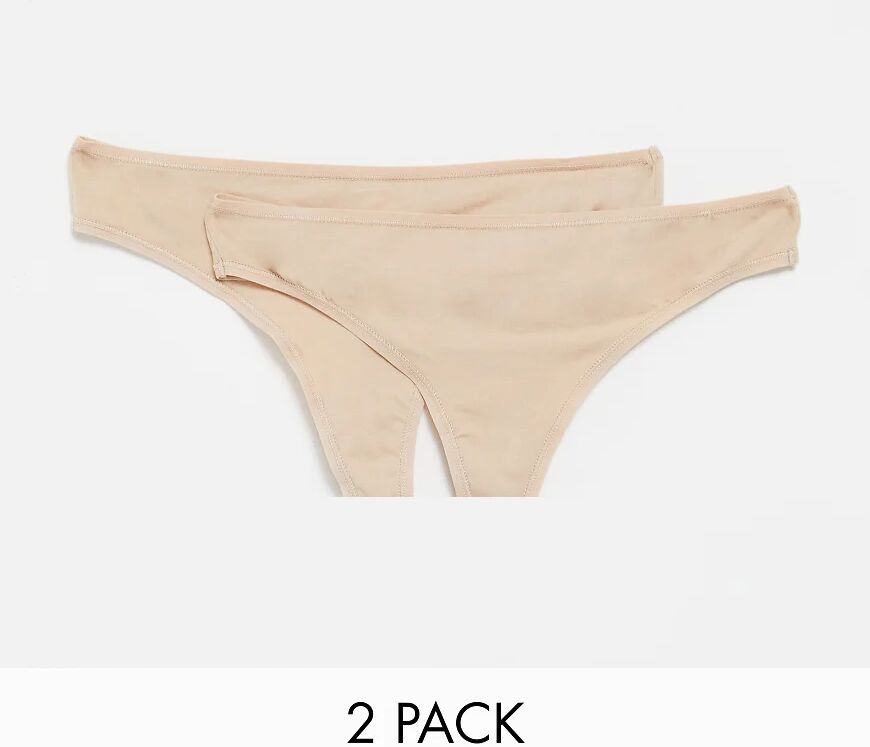 Hunkemoller Kim 2 pack cotton thongs in beige-Neutral  Neutral