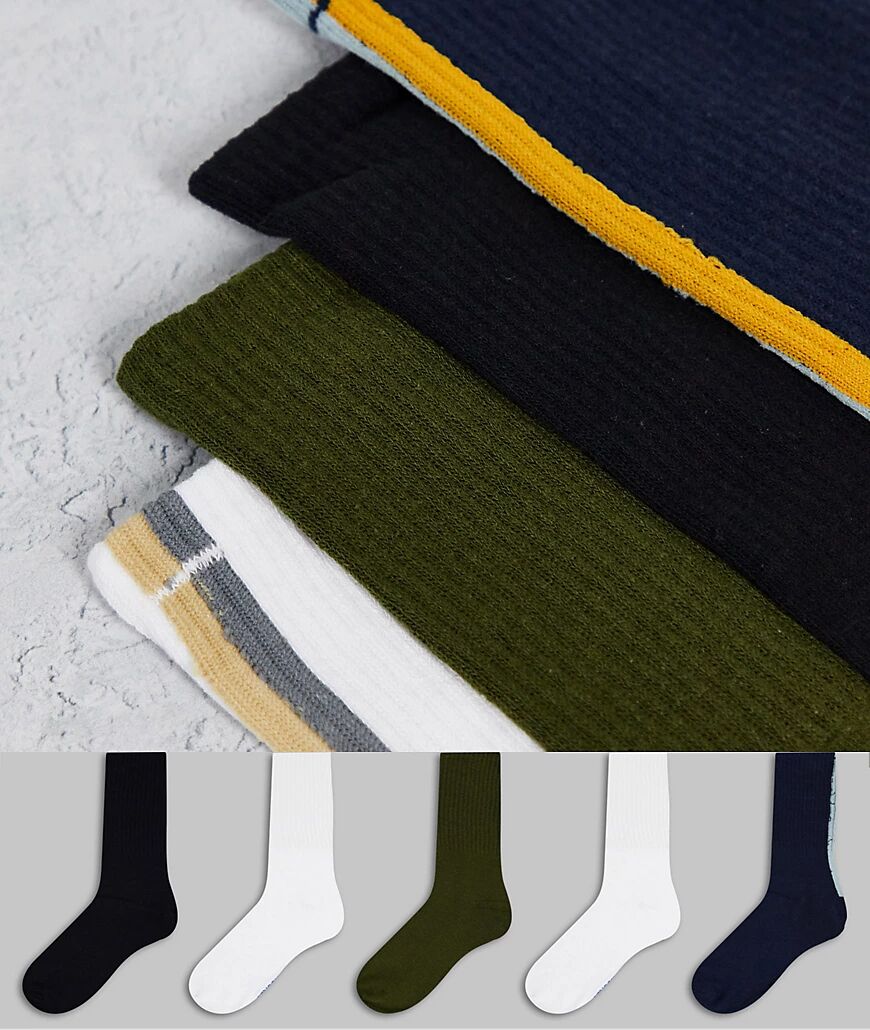Jack & Jones 5 pack crew socks in multi colour  Multi