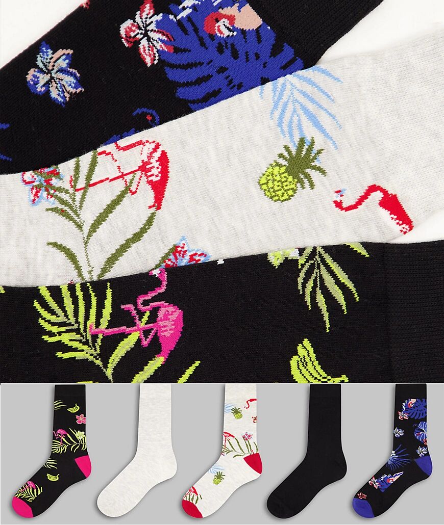 Jack & Jones 5 pack socks with bird print in multi  Multi