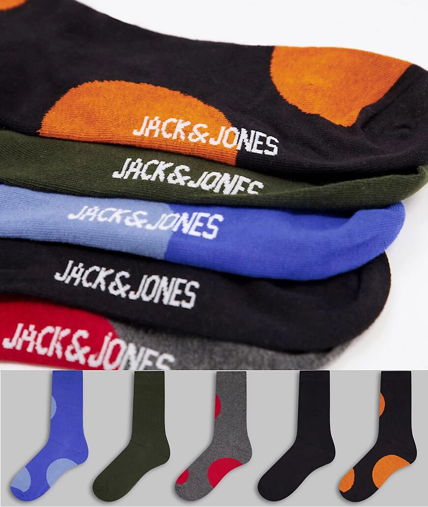 Jack & Jones 5 pack socks with giant polka dot print-Multi  Multi