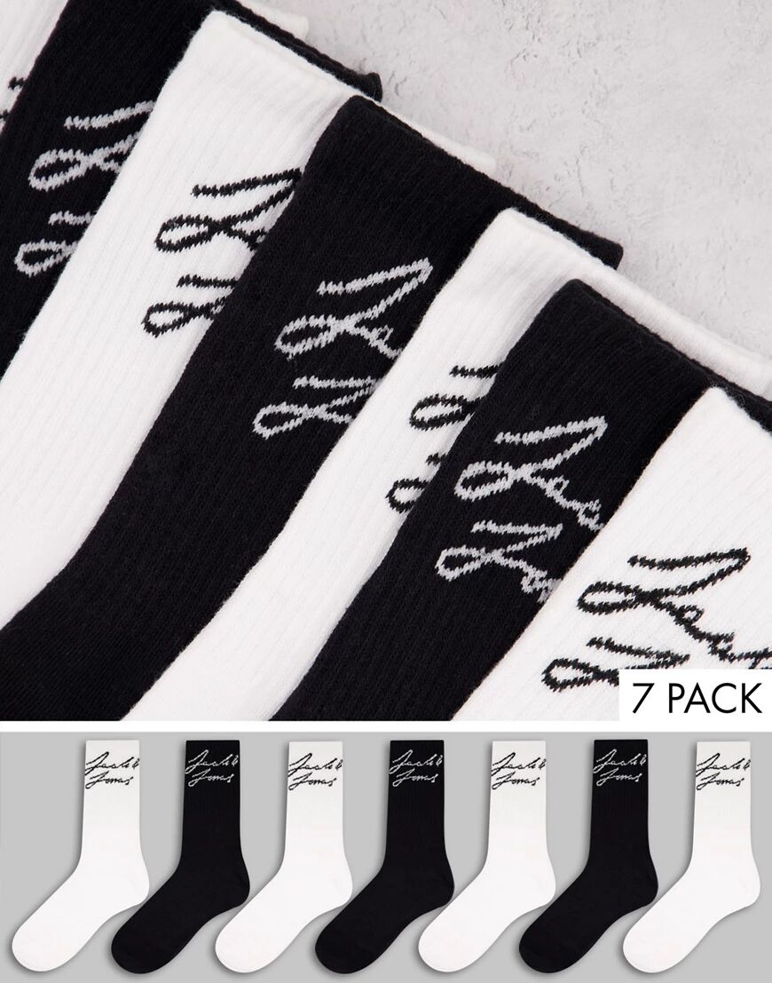 Jack & Jones 7 pack socks in white and black-Multi  Multi