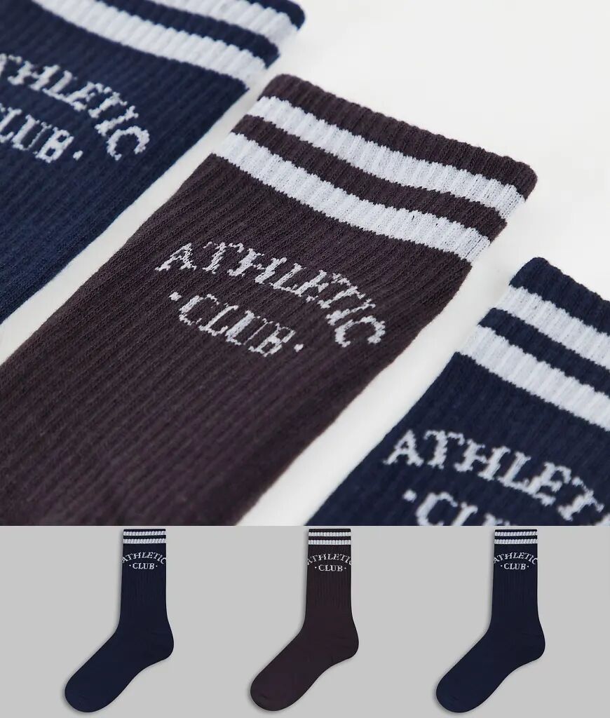 Jack & Jones Originals 3 pack crew socks with logo in navy and black-Multi  Multi