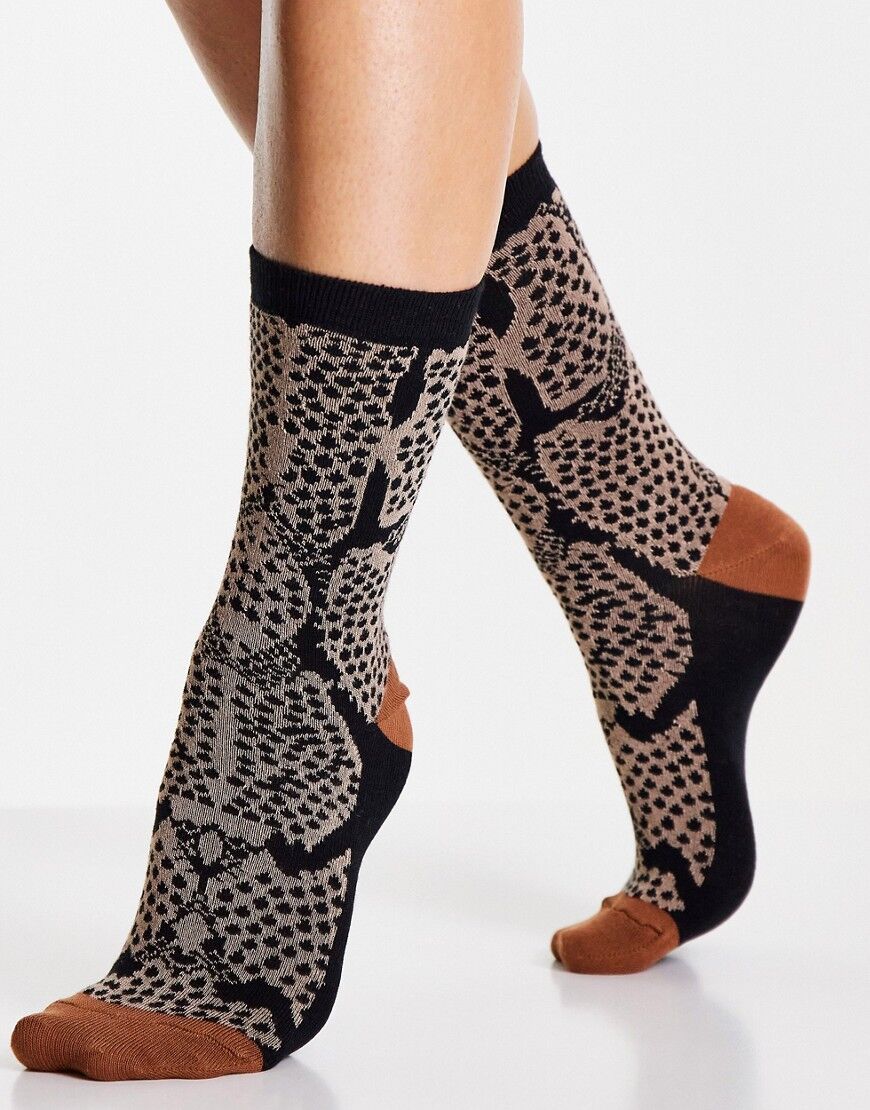 Jonathan Aston bamboo snake print sock in tan and black-Multi  Multi