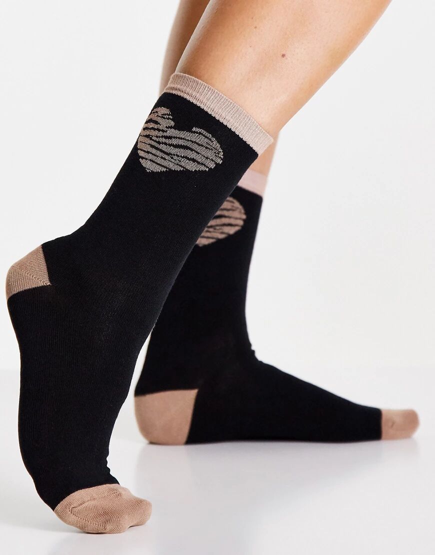 Jonathan Aston bamboo zebra heart sock in black  Black