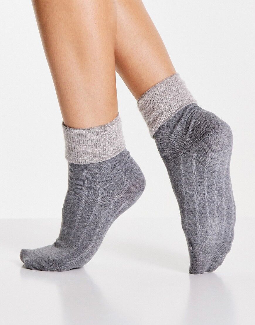 Jonathan Aston cosy cotton contrast turn over sock in grey  Grey