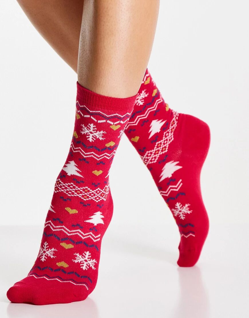 Jonathan Aston cotton christmas fairisle sock in red  Red
