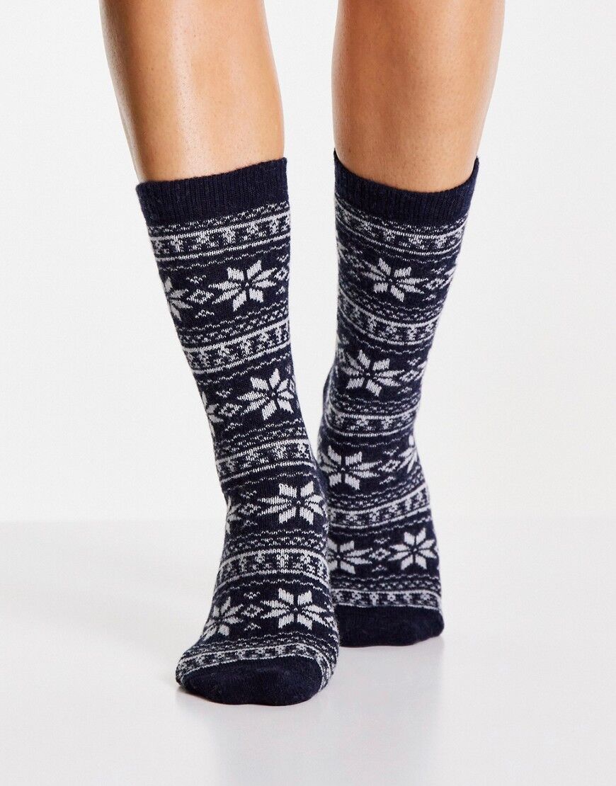 Jonathan Aston wool fairisle sock in navy  Navy