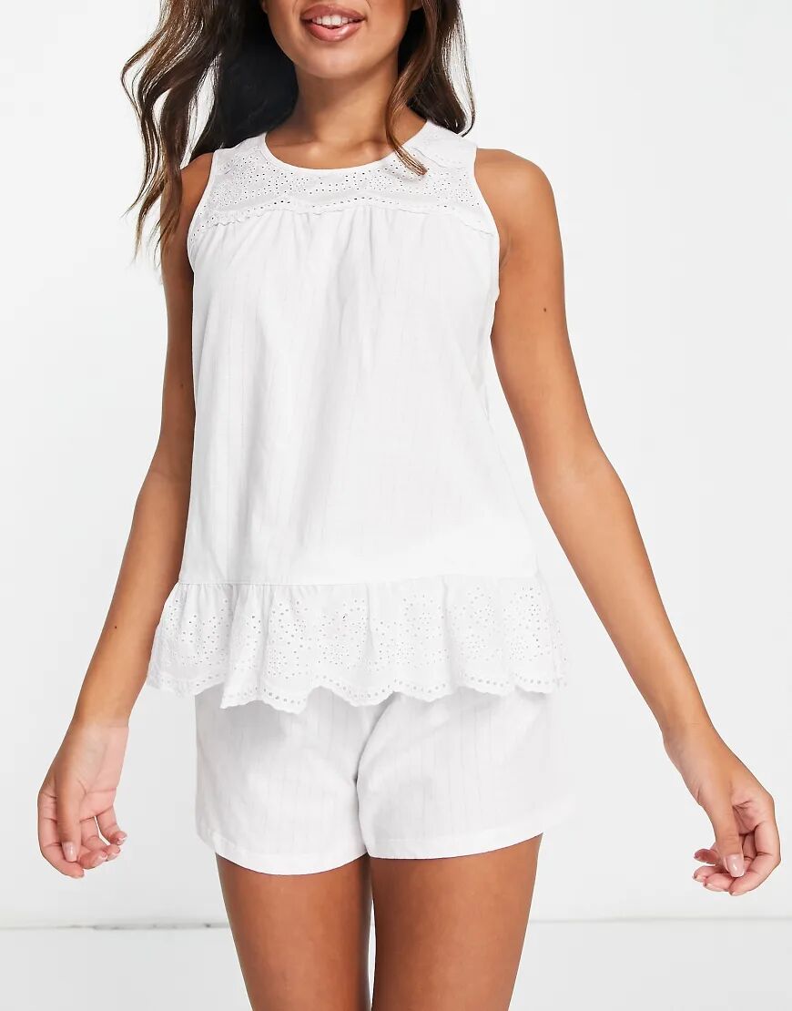 Lauren by Ralph Lauren short set in white with lace detail  White